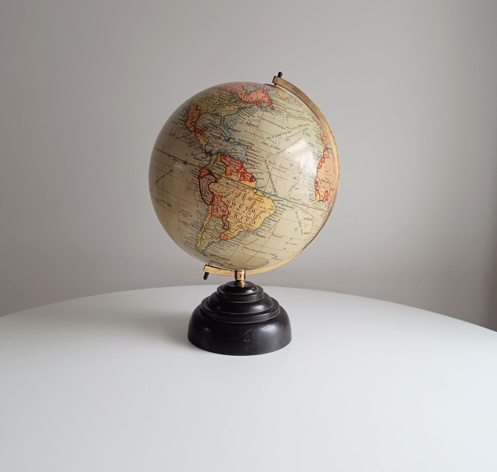 Art Deco Geographia 1947 10 Inch Globe: Final Year Of British Raj, Bakelite Jelly Mold Base, Steamer Routes photo furniture
