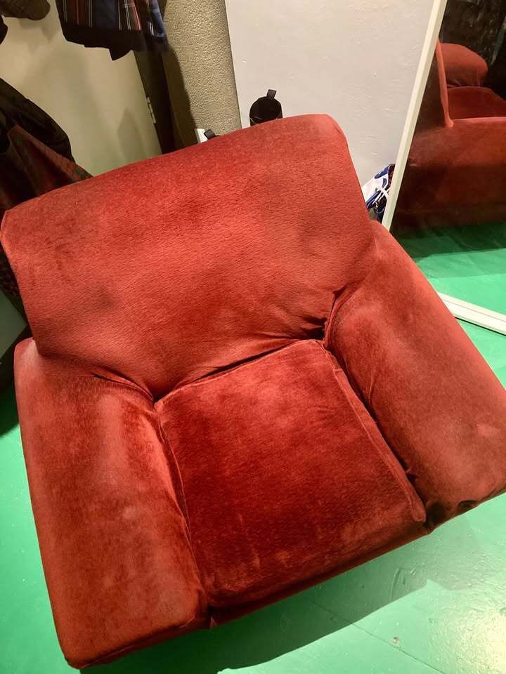 1970s Vintage Red Velour Armchair | Mid Century | Accent Seat photo for sale