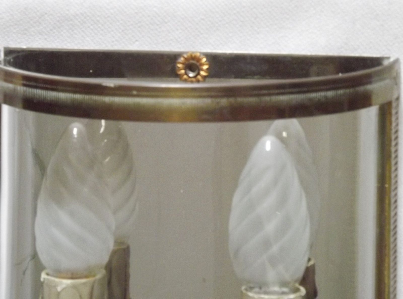 photo vinterior Pair Of French Mid Century Double Brass And Chrome Wall Sconces With Half Round Glass Fronts
