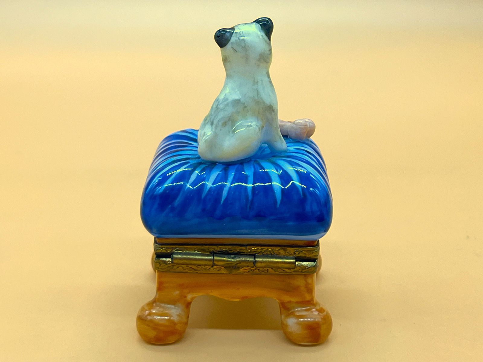 Dubarry Limoges Porcelain France Pug Dog With Bone Shaped Hinged Trinket / Jewelry Box. photo for sale