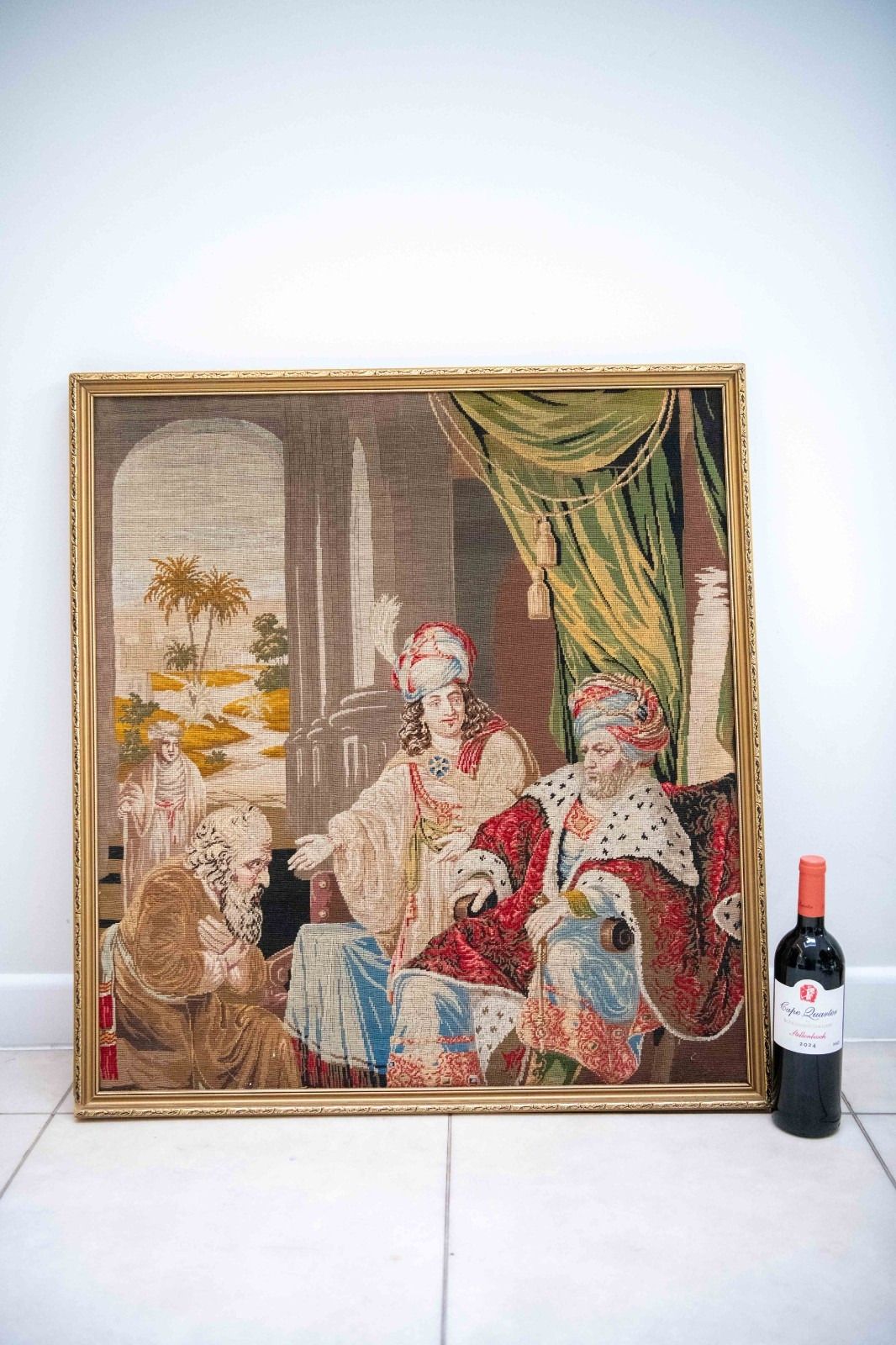 Large Antique Continental Needlepoint Tapestry Picture, Biblical  Scene, C.1890 photo for sale