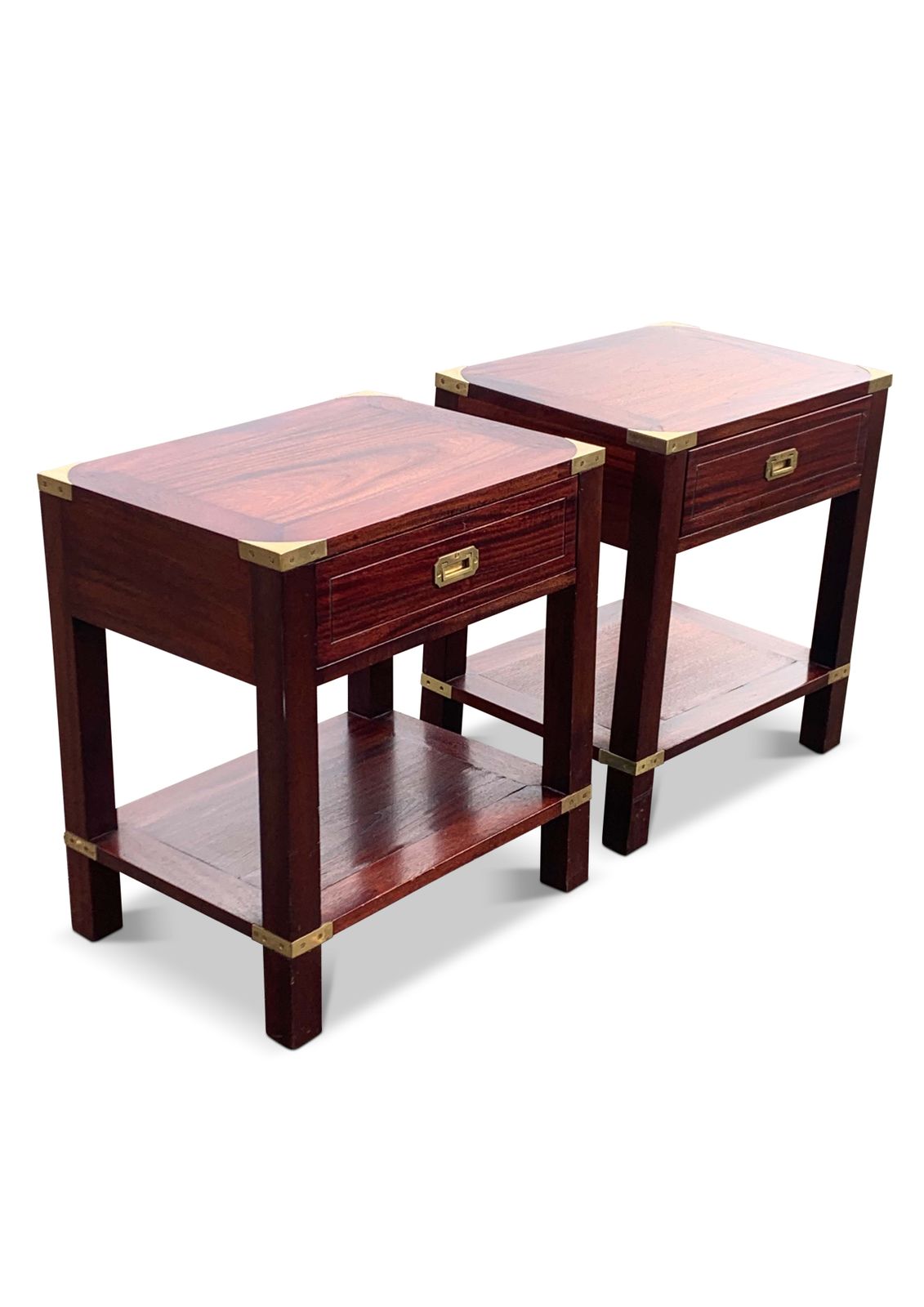 Kennedy For Harrods Pair Of Rosewood Military Campaign Nightstands With Drawer