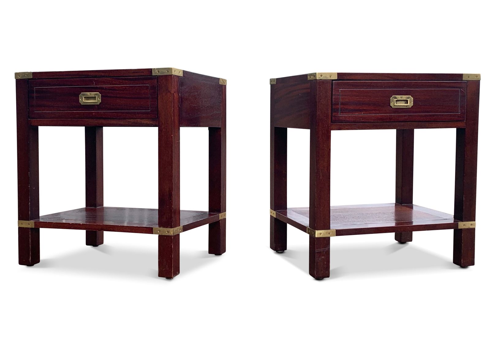 photo for sale Kennedy For Harrods Pair Of Rosewood Military Campaign Nightstands With Drawer
