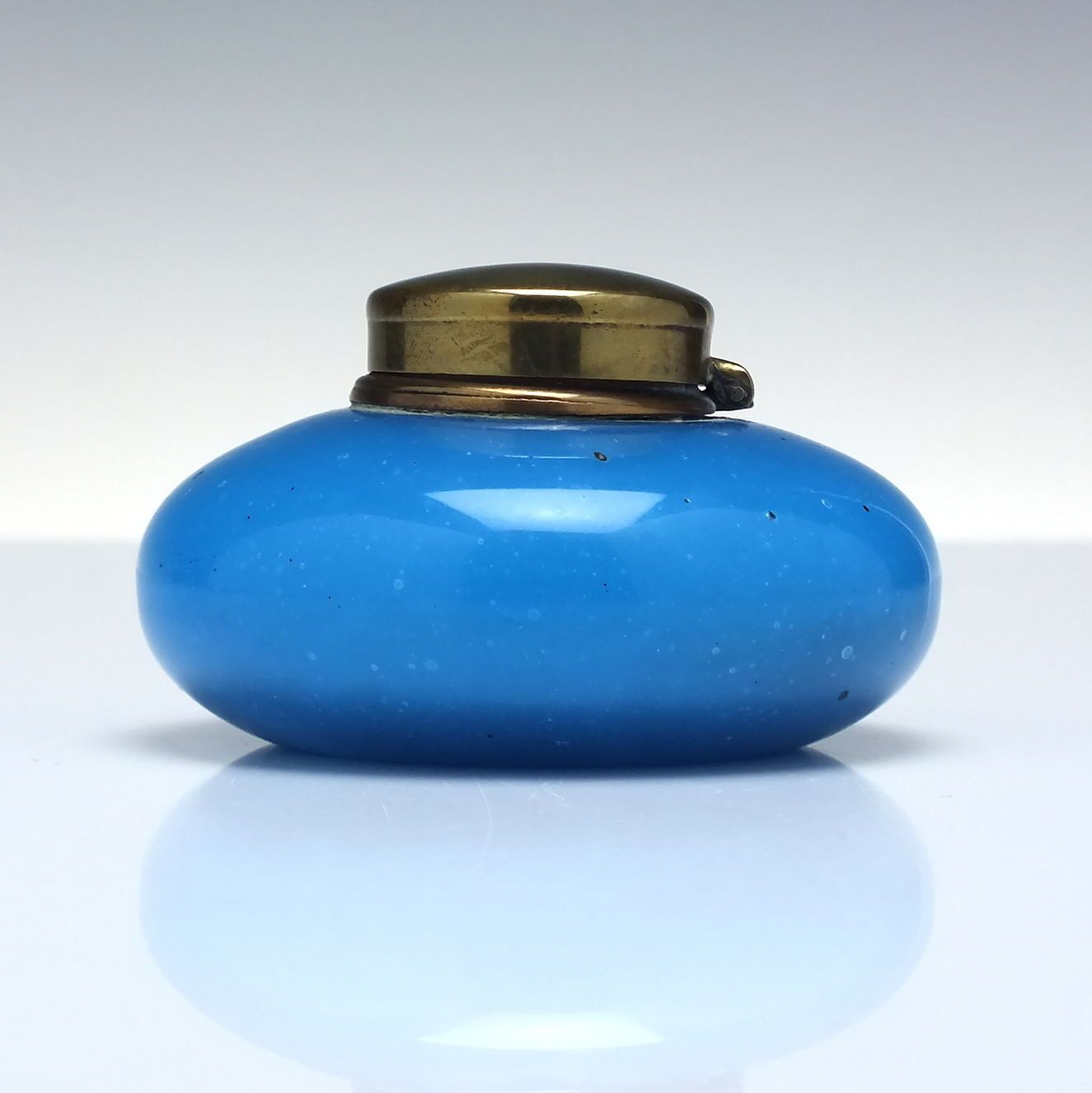 Victorian Antique Blue Opaline Glass Inkwell C1875