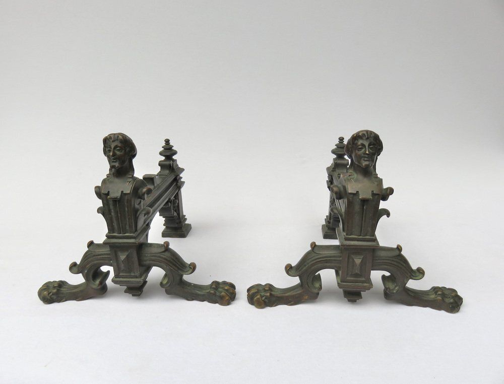 Historicist Bronze Andirons, 19th Century, Set Of 2