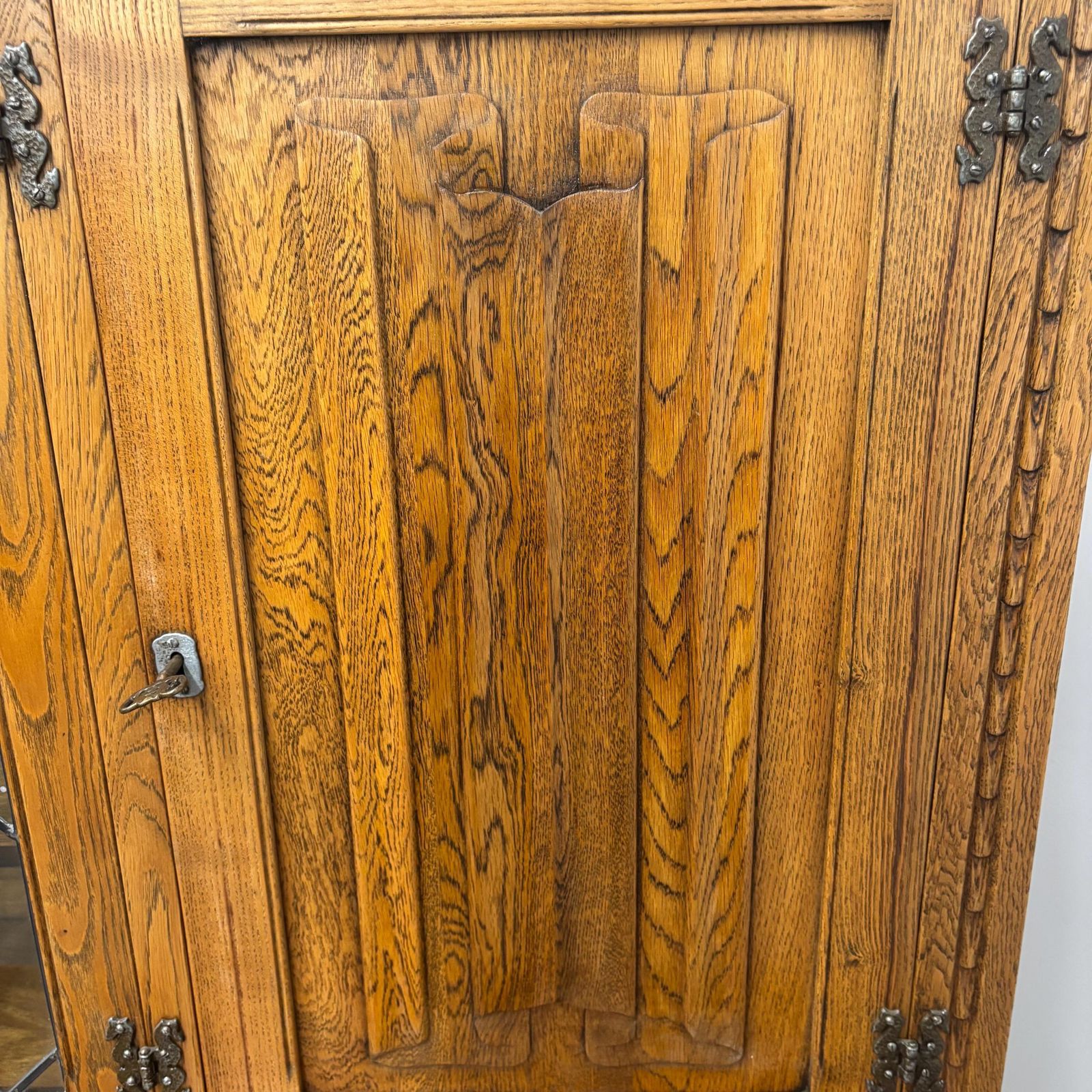 photo buy Jaycee Tudor Style Solid Oak Sideboard Dresser – Leaded Glass Top Cabinet 188cm