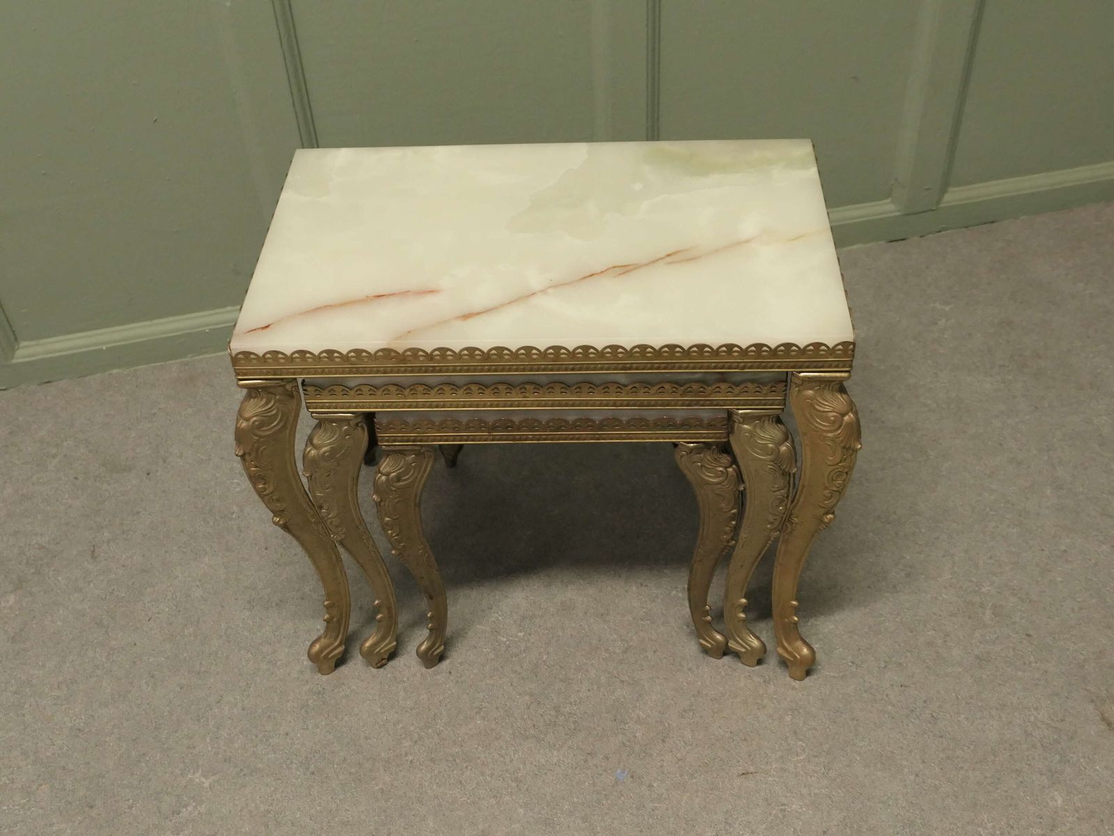 Nest Of 3 Brass And Marble Topped Tables This Is A Very Attractive Set photo 540.0