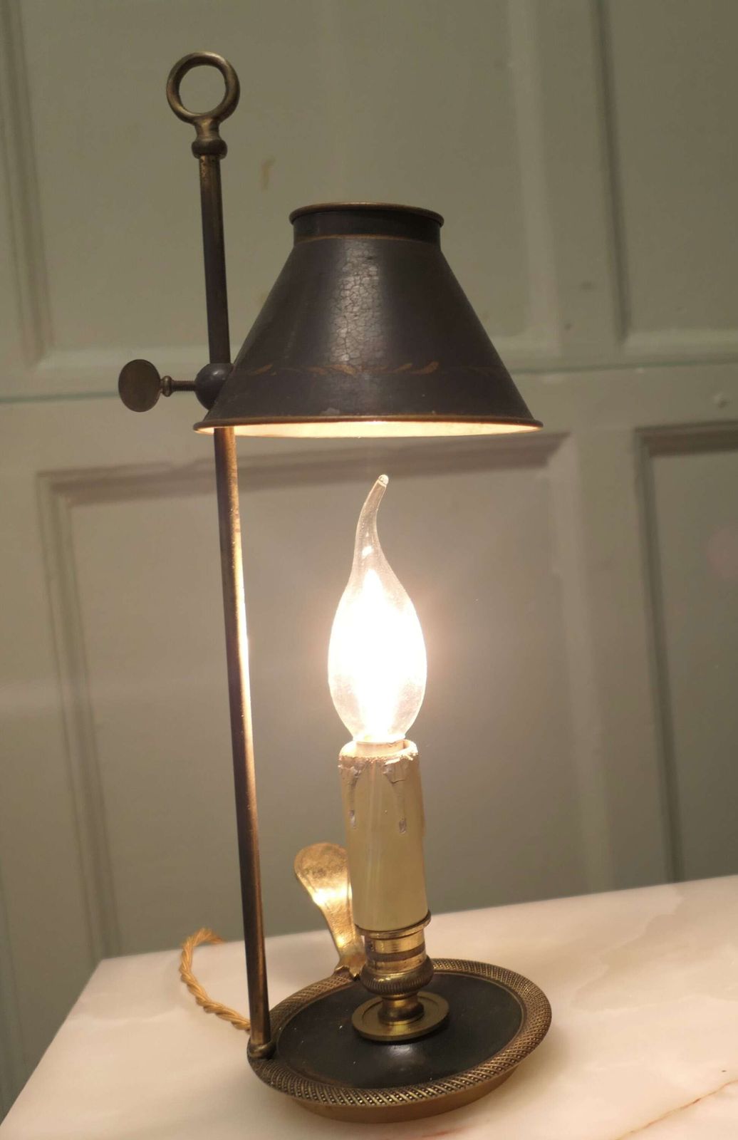French Green And Gold Toleware And Brass Candle Lamp A Lovely Piece photo Lighting