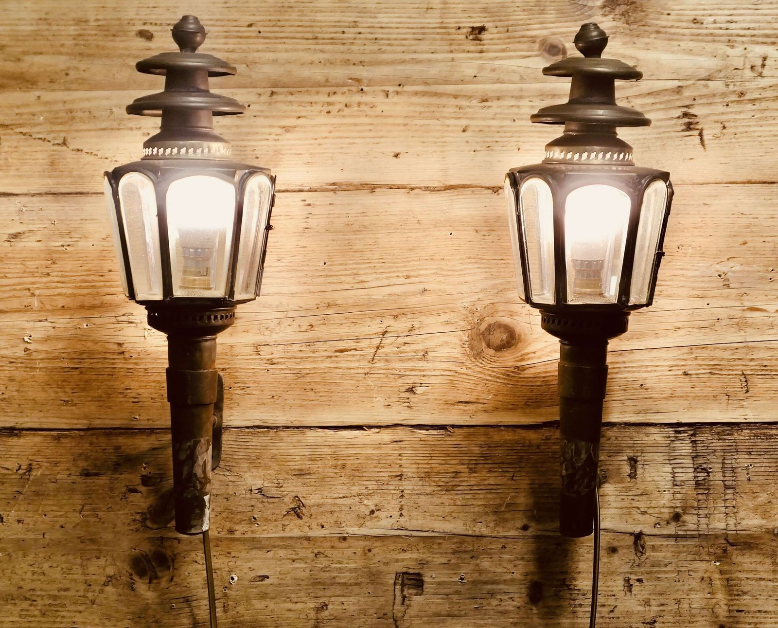 A Pair Of French Brass Carriage Lamps, Wall Lanterns An Original Pair photo Lighting