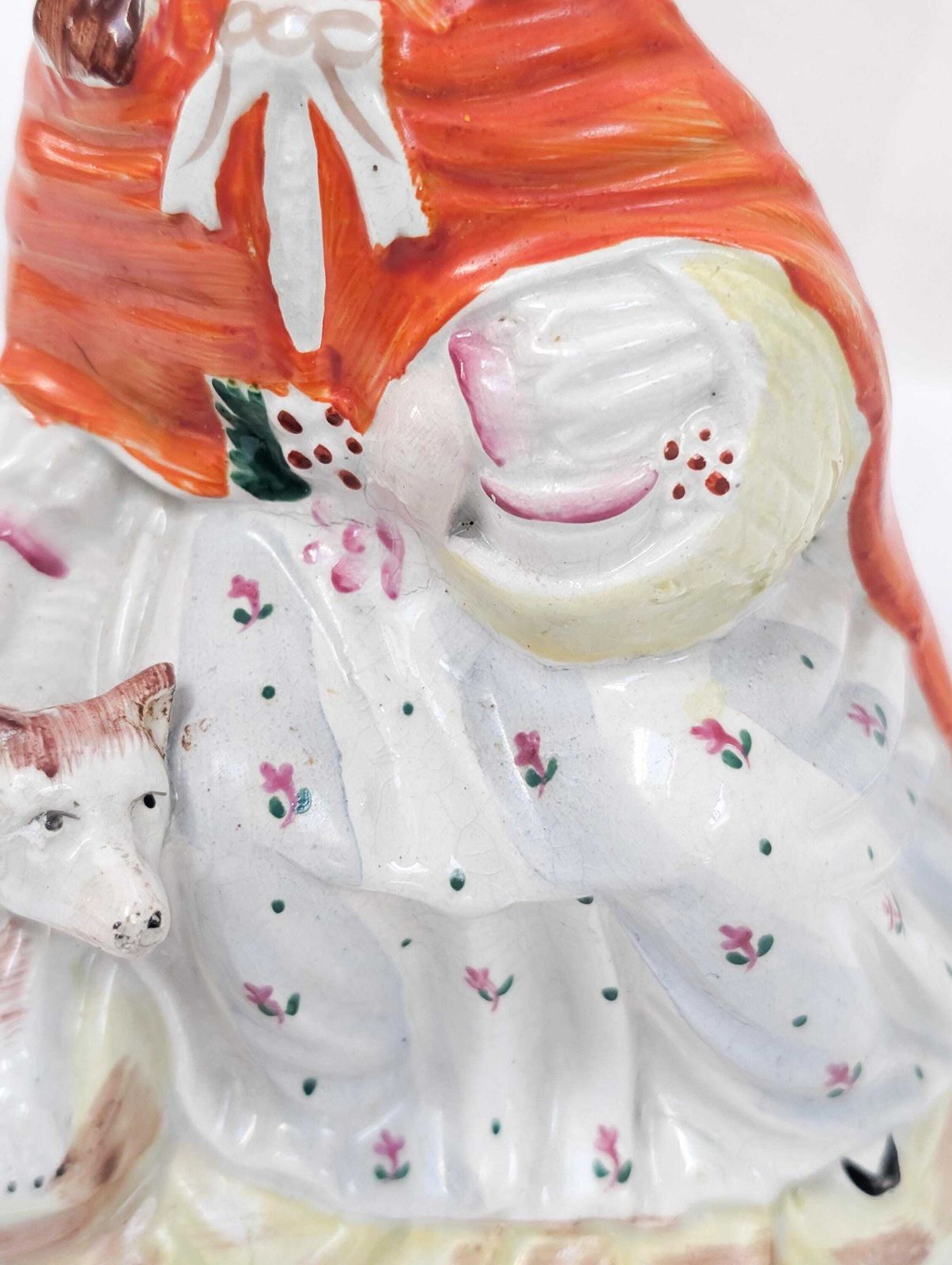 75.0 Antique Staffordshire Red Riding Hood Flat Back C.1865. Rare Vintage Collectible. photo