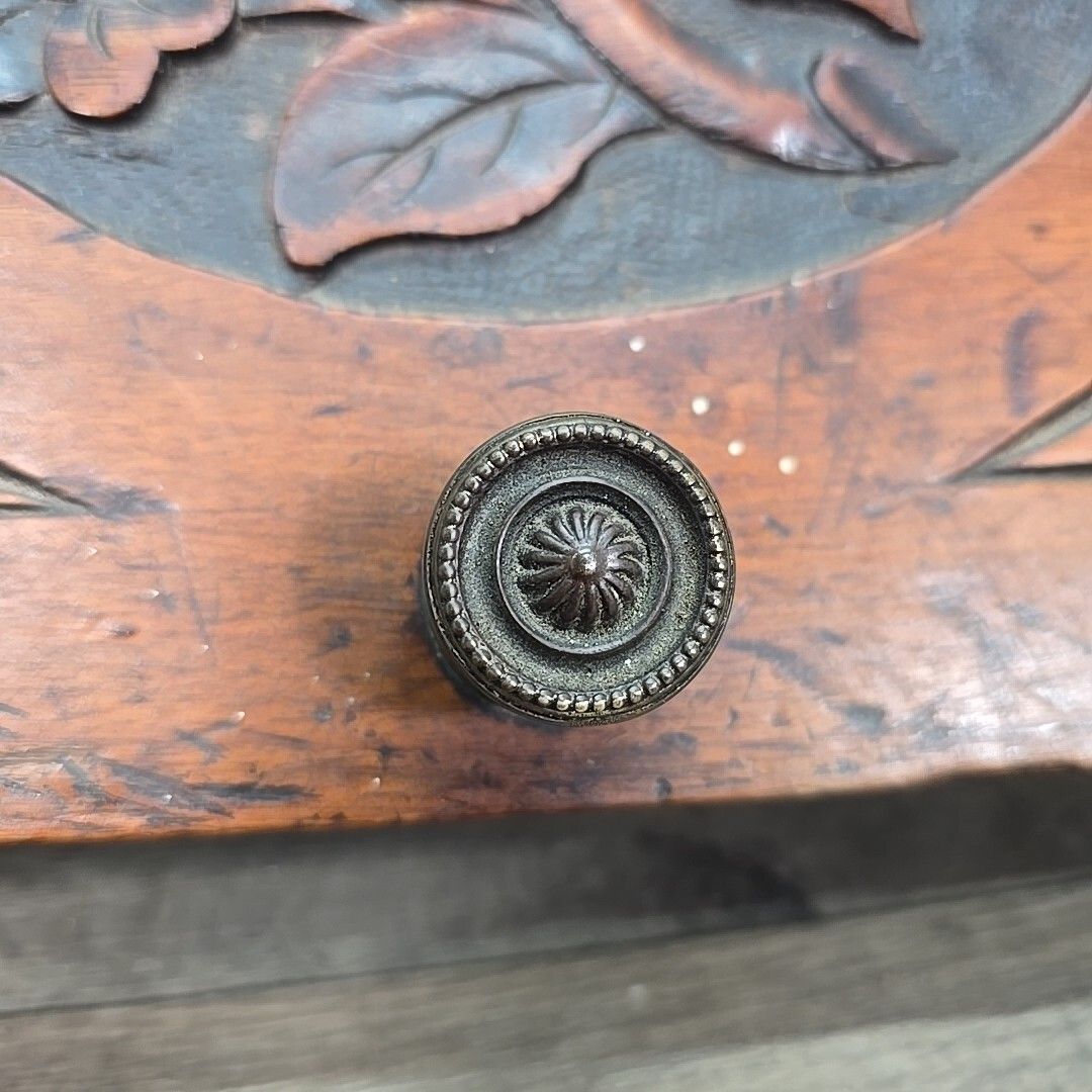 Antique Edwardian Coal Scuttle Box Wooden Fireside Carved Storage Brass Retro photo vintage