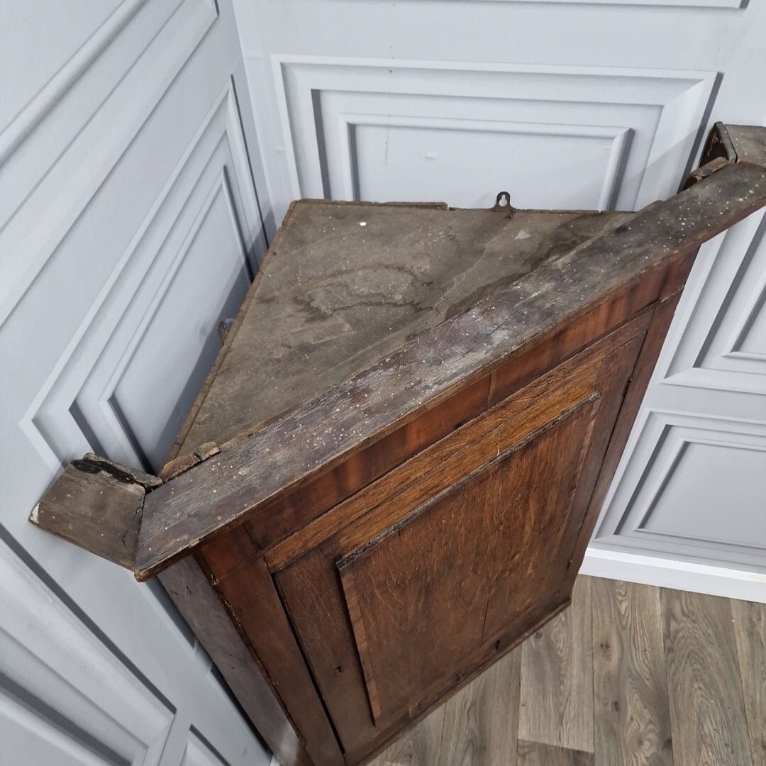 photo vintage Antique Georgian Corner Cabinet Single Door Hanging Cupboard Long Case
