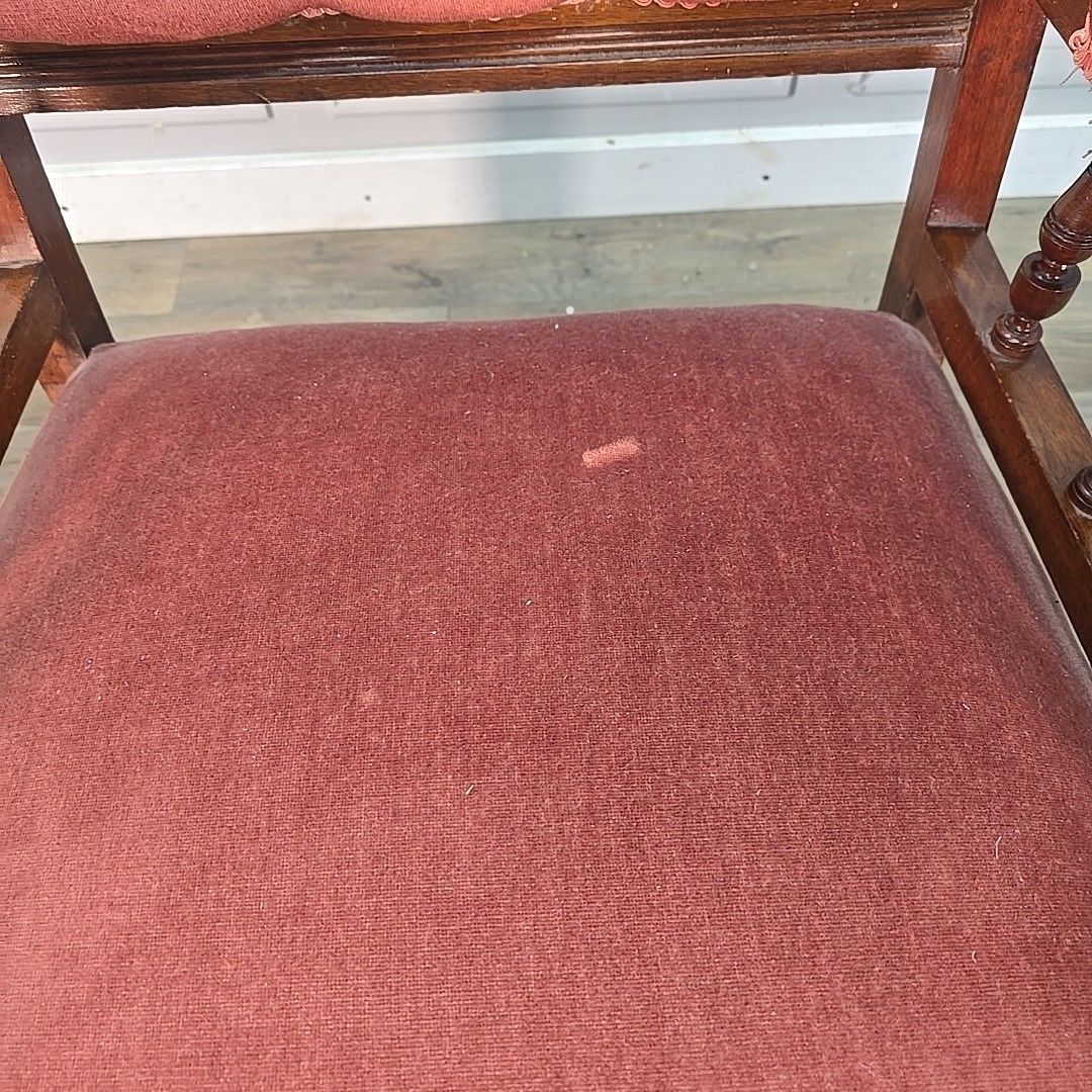 Antique Upholstered Armchair – Carved Mahogany Frame – Velvet Chair Edwardian photo vintage