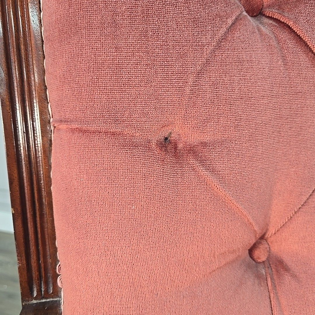 photo furniture Antique Upholstered Armchair – Carved Mahogany Frame – Velvet Chair Edwardian