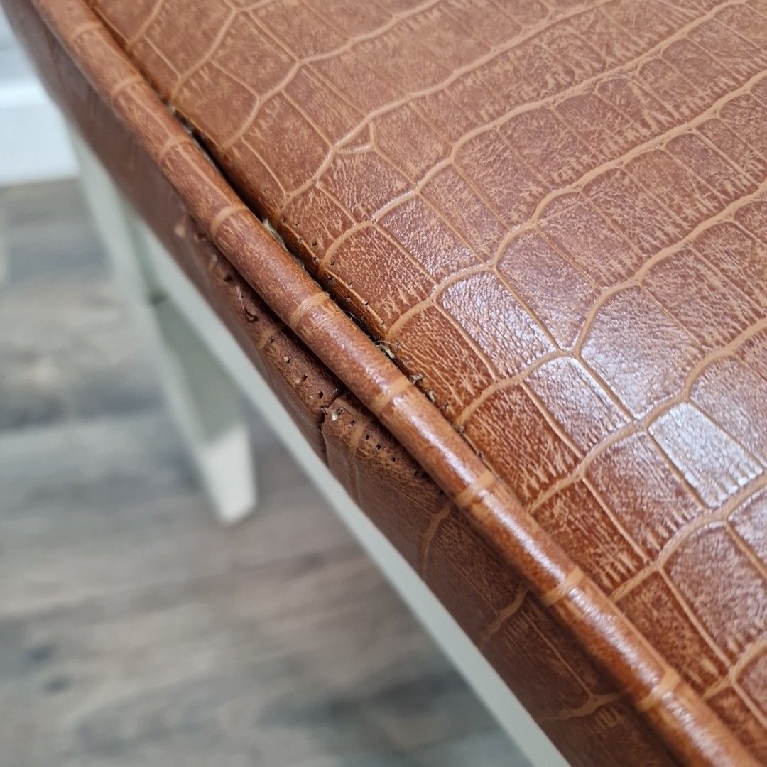 Retro Vintage Stool Tan Croc Effect Faux Leather – Wooden Frame – Mid Century photo 55.0