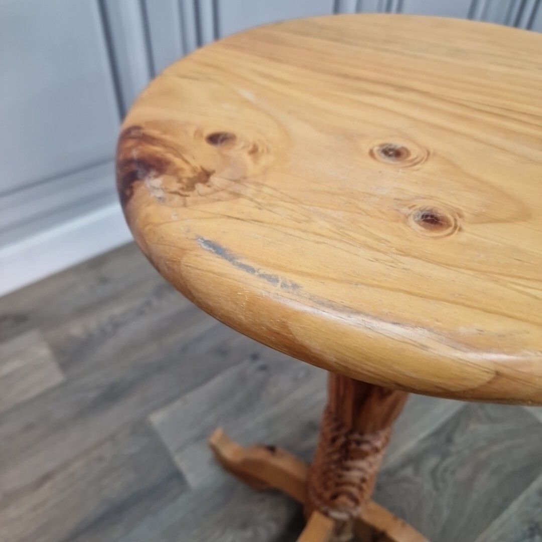 photo buy Vintage Side Wine Table Solid Wooden Round Rustic Ring Twist Pedestal Occasional