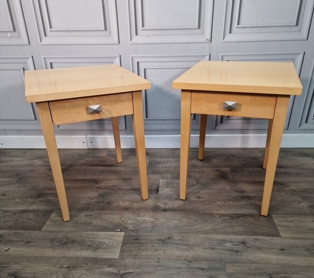 Pair 2 Bedside Tables Modern Maple Veneer – Drawer Lamp Side Cabinets Nightstand