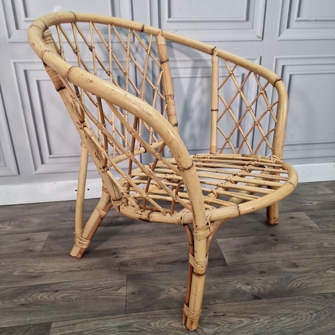 Retro Vintage Rattan Chair Bamboo Tub Mid Century Armchair Seat Boho Tiki photo 120.0