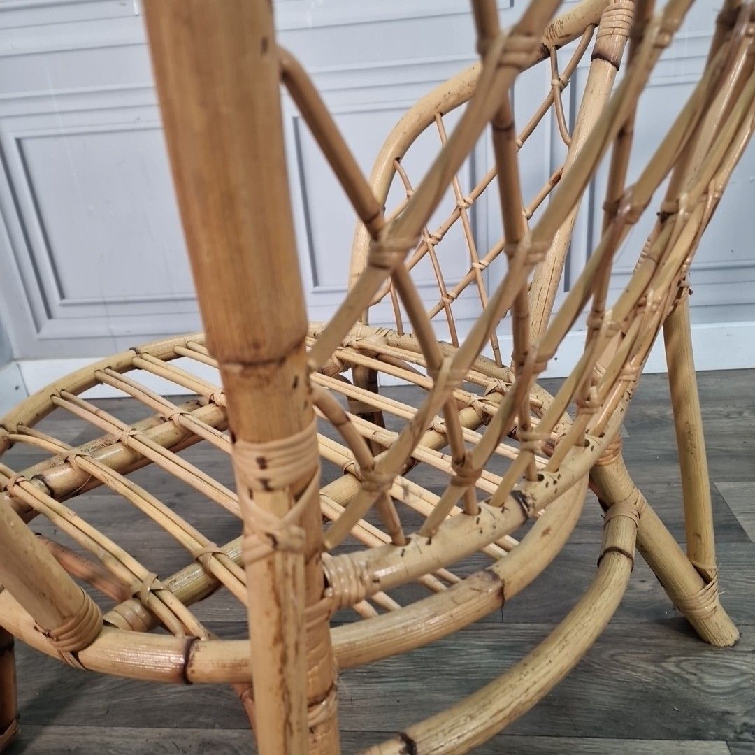 Retro Vintage Rattan Chair Bamboo Tub Mid Century Armchair Seat Boho Tiki photo vintage