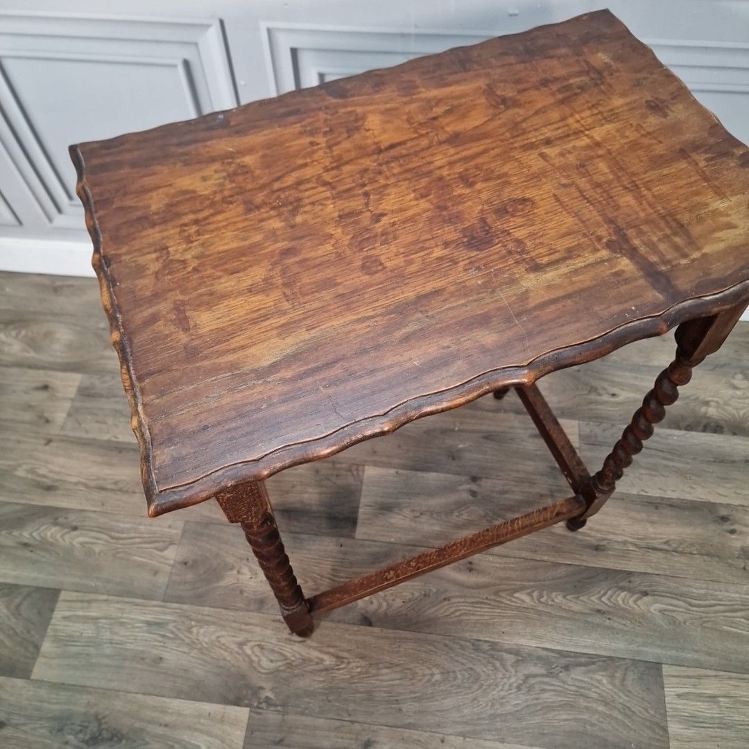 Antique Oak Hall Table – Solid Wood Barley Twist Legs – Jacobean Style Lamp Side photo for sale