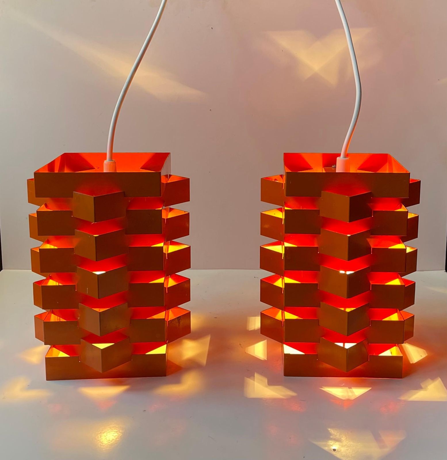 Nordisk Solar Orange Geometric Octave Pendant Lamps By N. Esmann & H. C. Jensen photo buy