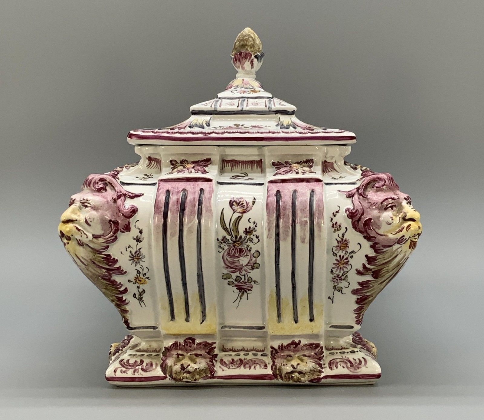 Faience Tureen Large French Antique Pottery Classical Soup Dish Delft Manganese photo 475.0