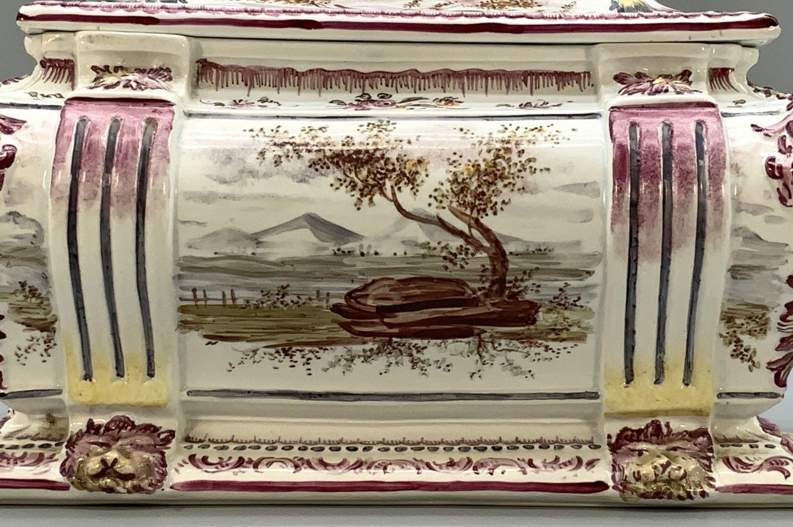Faience Tureen Large French Antique Pottery Classical Soup Dish Delft Manganese photo buy