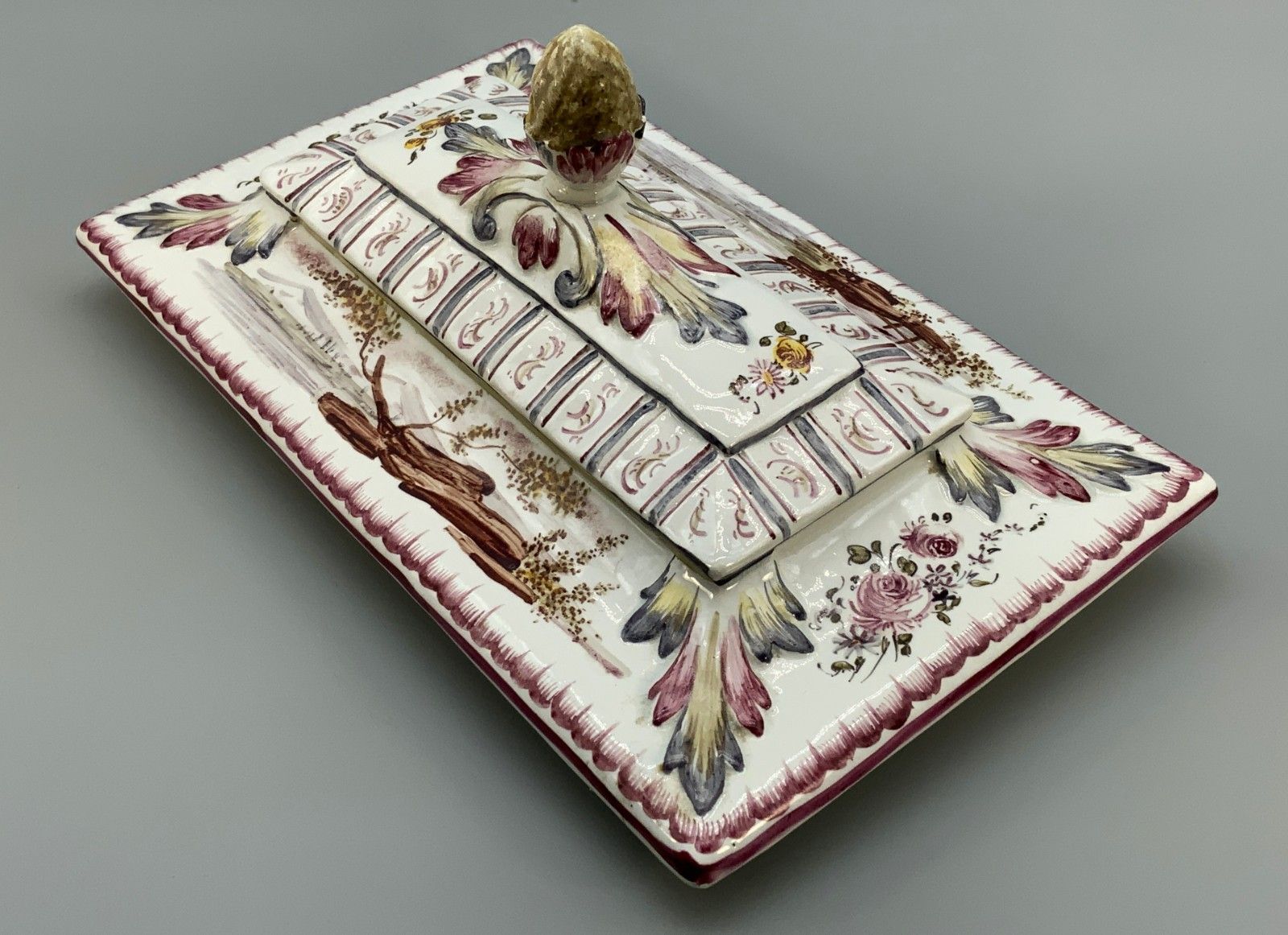 photo vinterior Faience Tureen Large French Antique Pottery Classical Soup Dish Delft Manganese