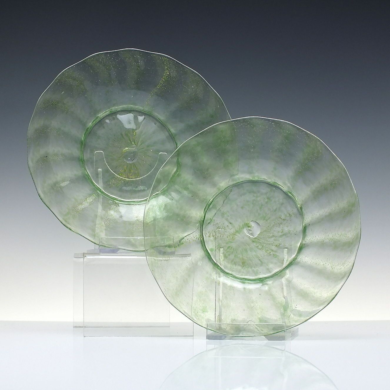 Six Italian Murano Salviati Green Glass Saucers Or Ice Plates C1900 photo furniture