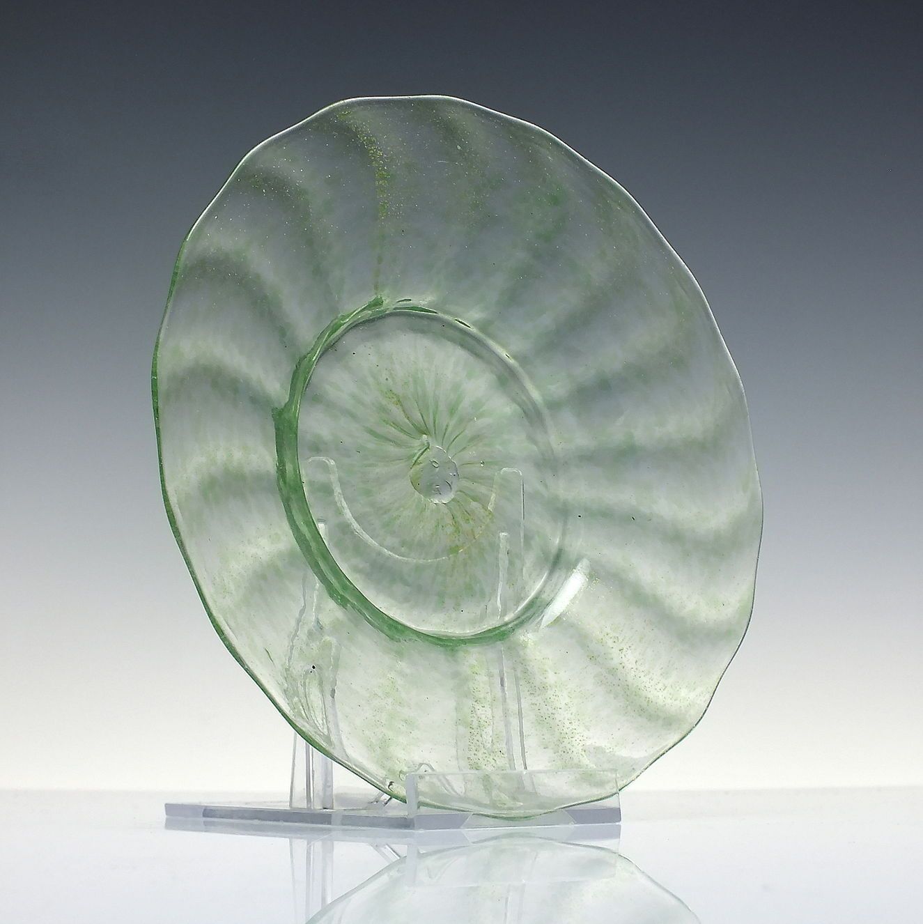 Six Italian Murano Salviati Green Glass Saucers Or Ice Plates C1900 photo for sale