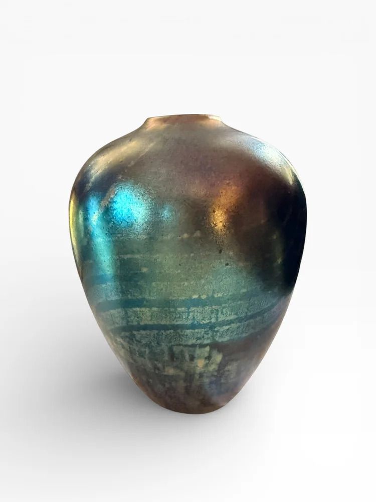 Peter Layton Studio Glass Vase  Signed And Dated 1988 Iridescent Oil Spot