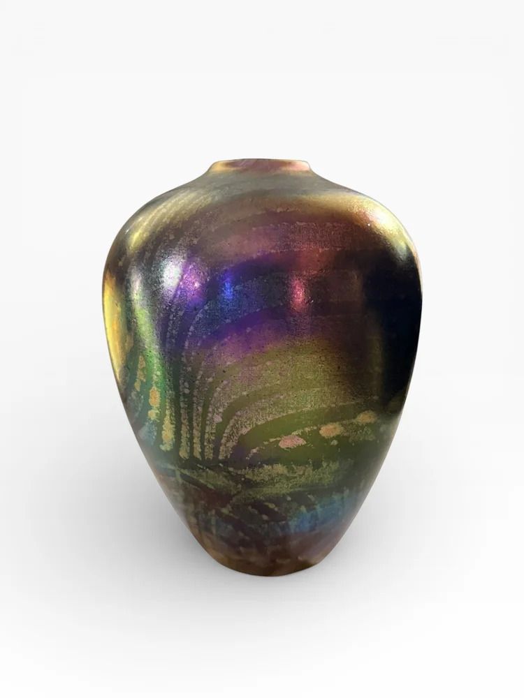 Peter Layton Studio Glass Vase  Signed And Dated 1988 Iridescent Oil Spot photo furniture