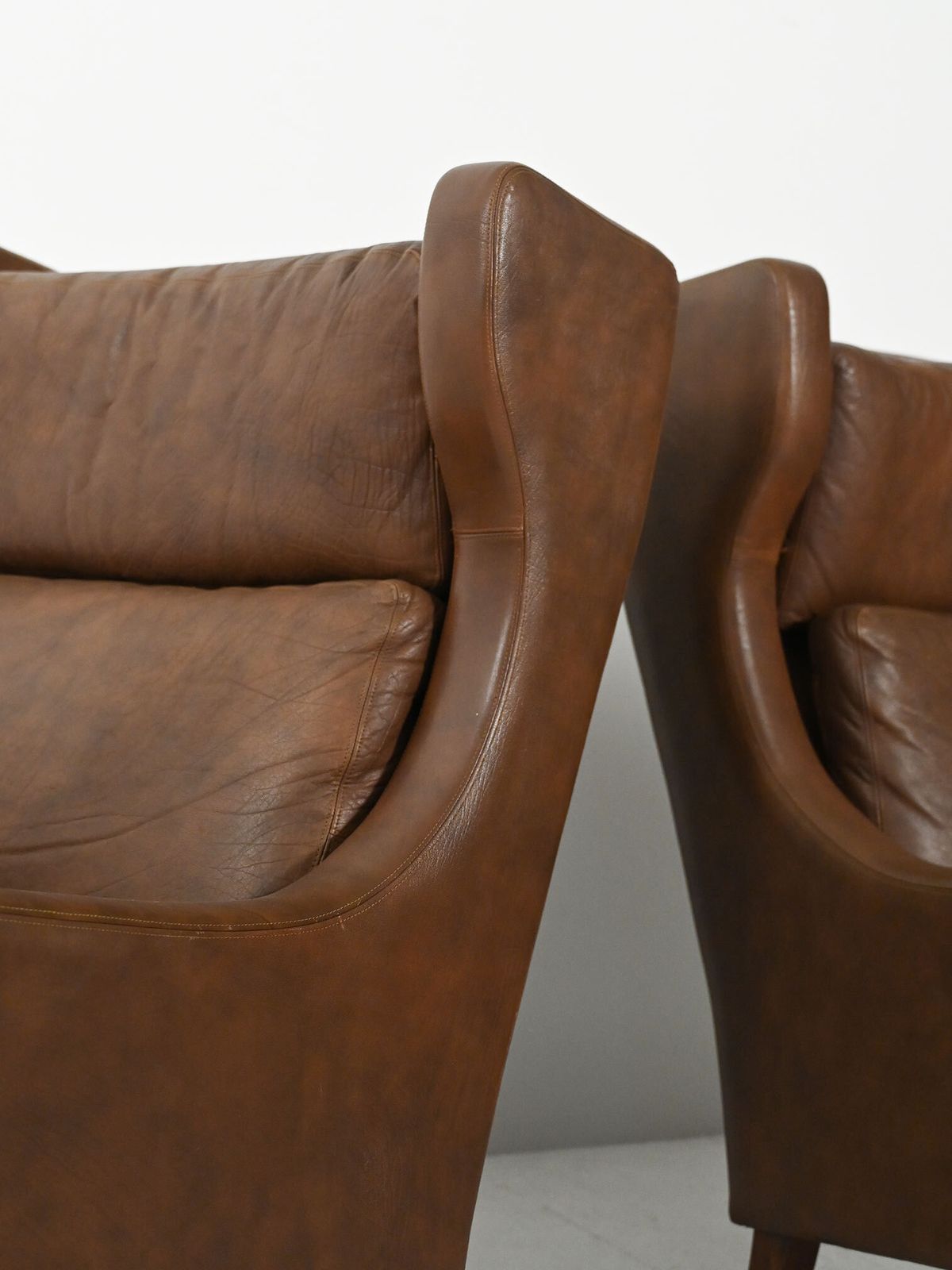 Pair Of Danish Armchairs In Dark Brown Leather photo vintage