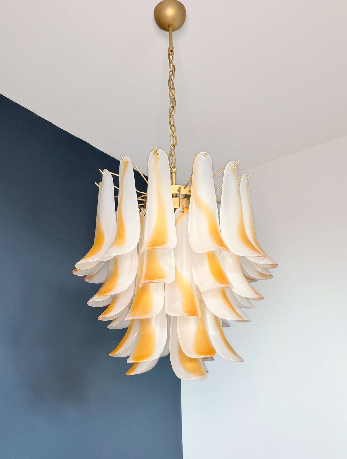 Italian Vintage Murano Chandelier   41 Acid Etched Amber Glass Petals photo 1150.0
