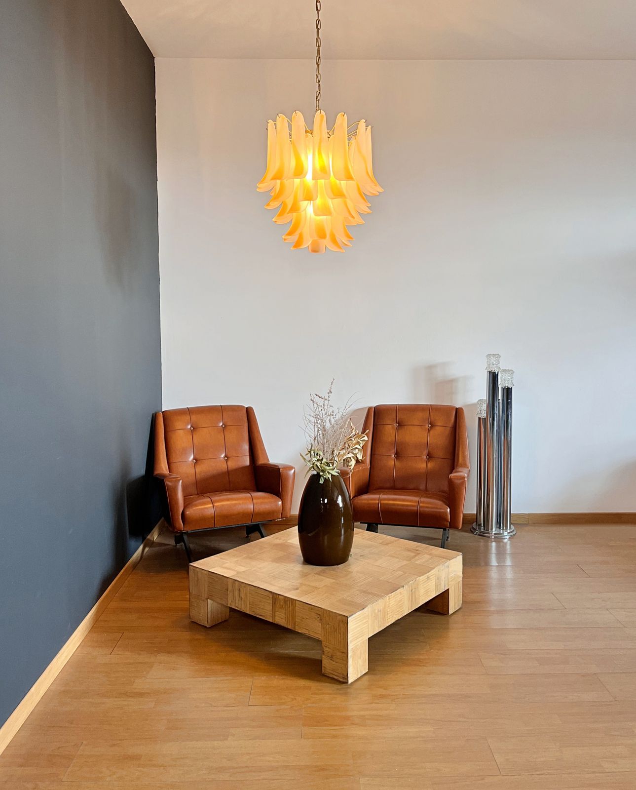 photo for sale Italian Vintage Murano Chandelier   41 Acid Etched Amber Glass Petals