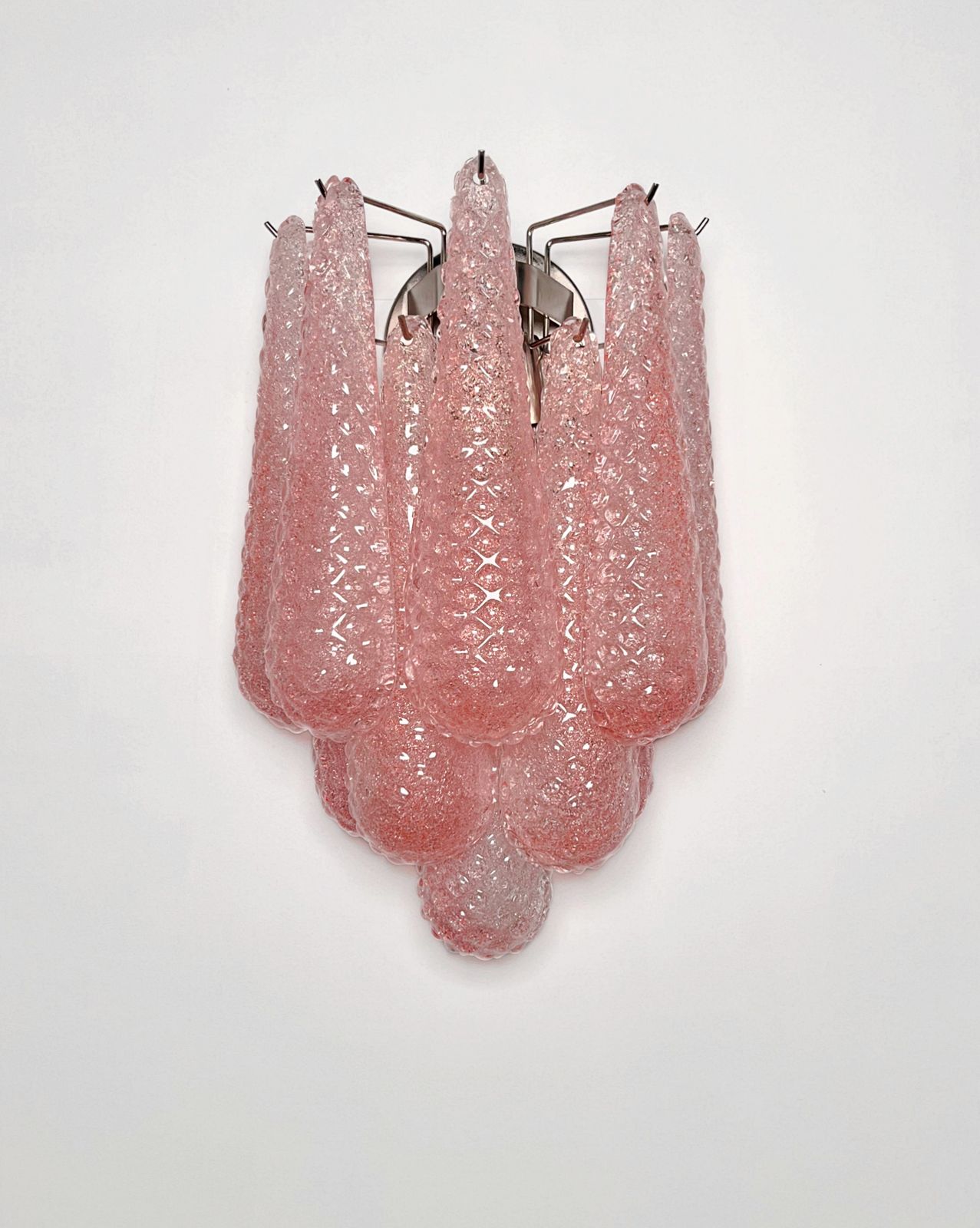 Pair Of Vintage Pink Glass Petals Drop Wall Sconce