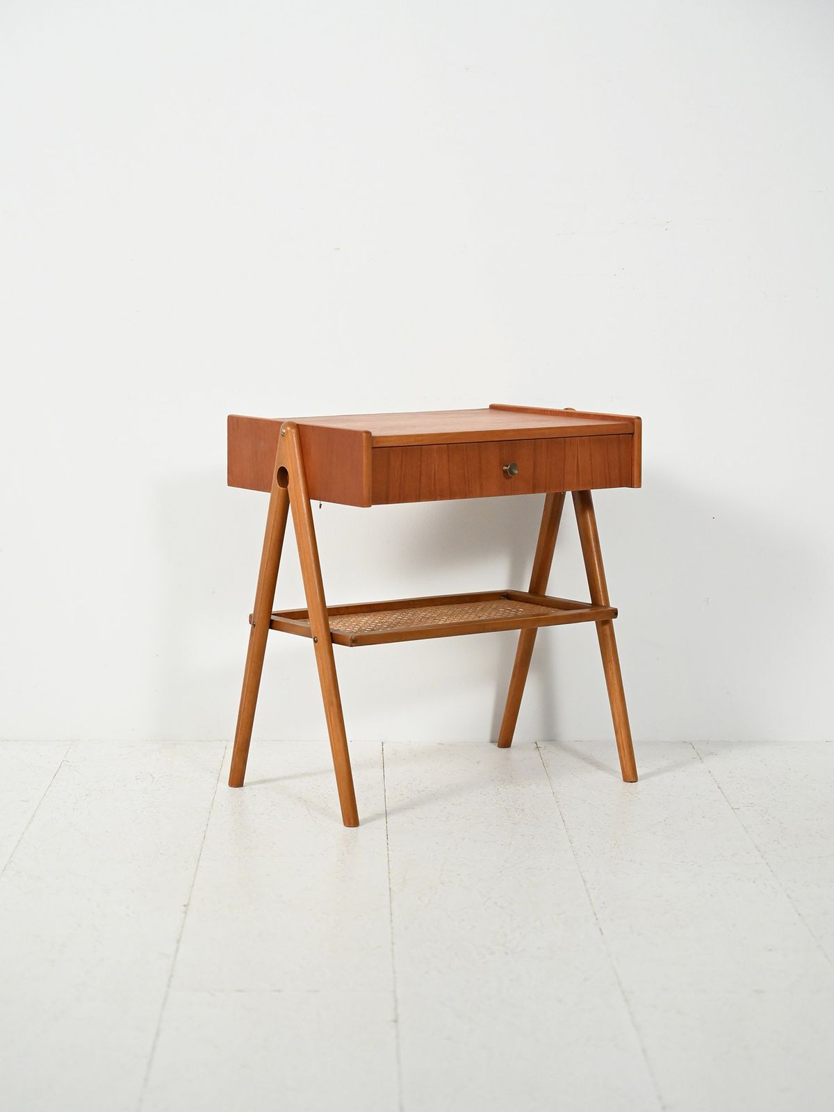 Scandinavian 1950s Teak Bedside Table With Vienna Straw photo for sale