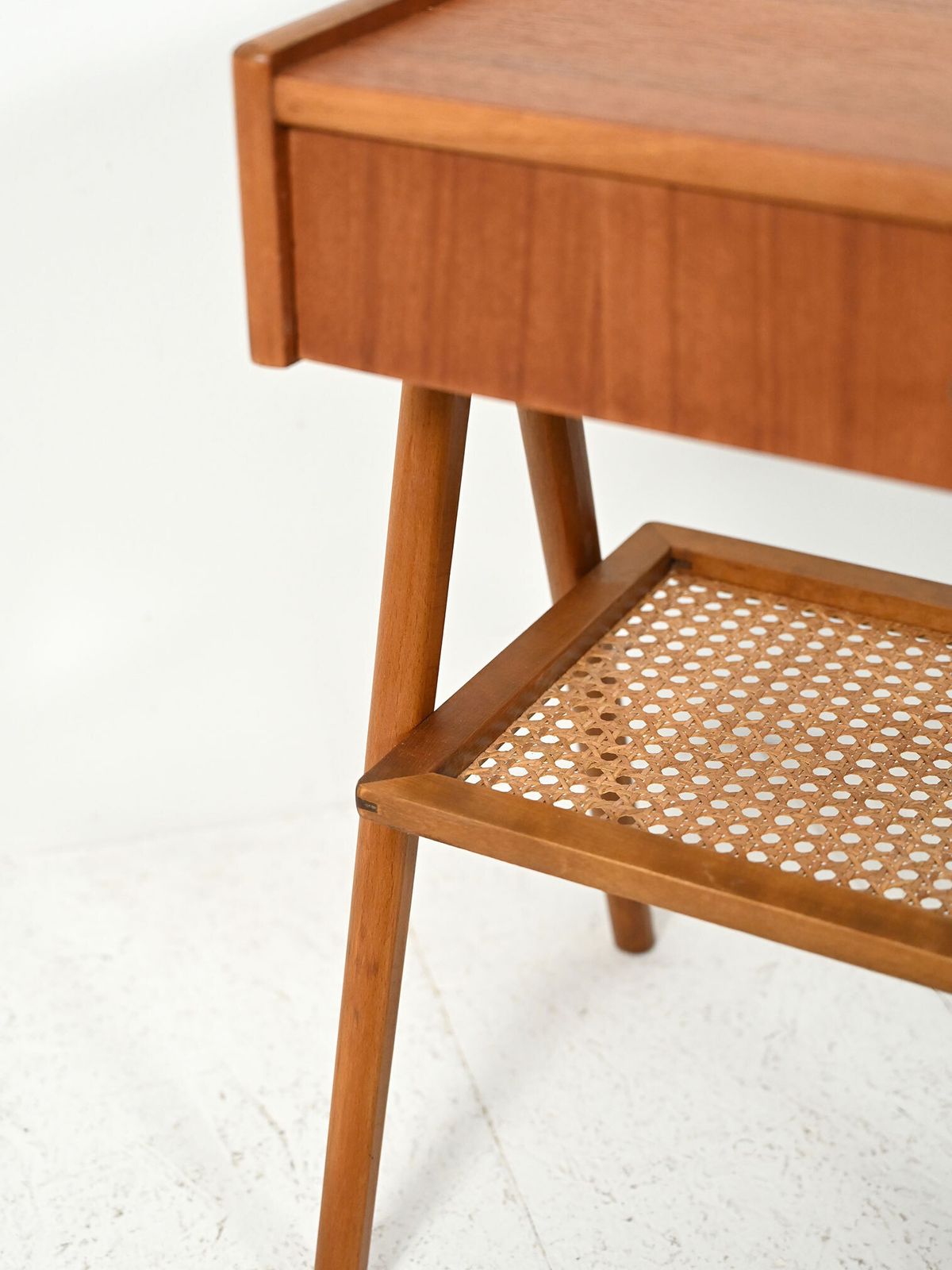Scandinavian 1950s Teak Bedside Table With Vienna Straw photo vintage