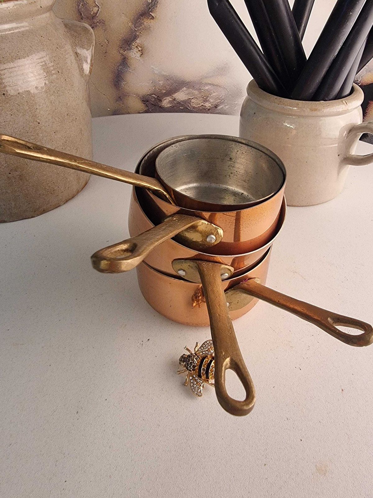 Vintage French Set Of Copper Saucepans, French Copper Pans, French Cookware photo 130.5