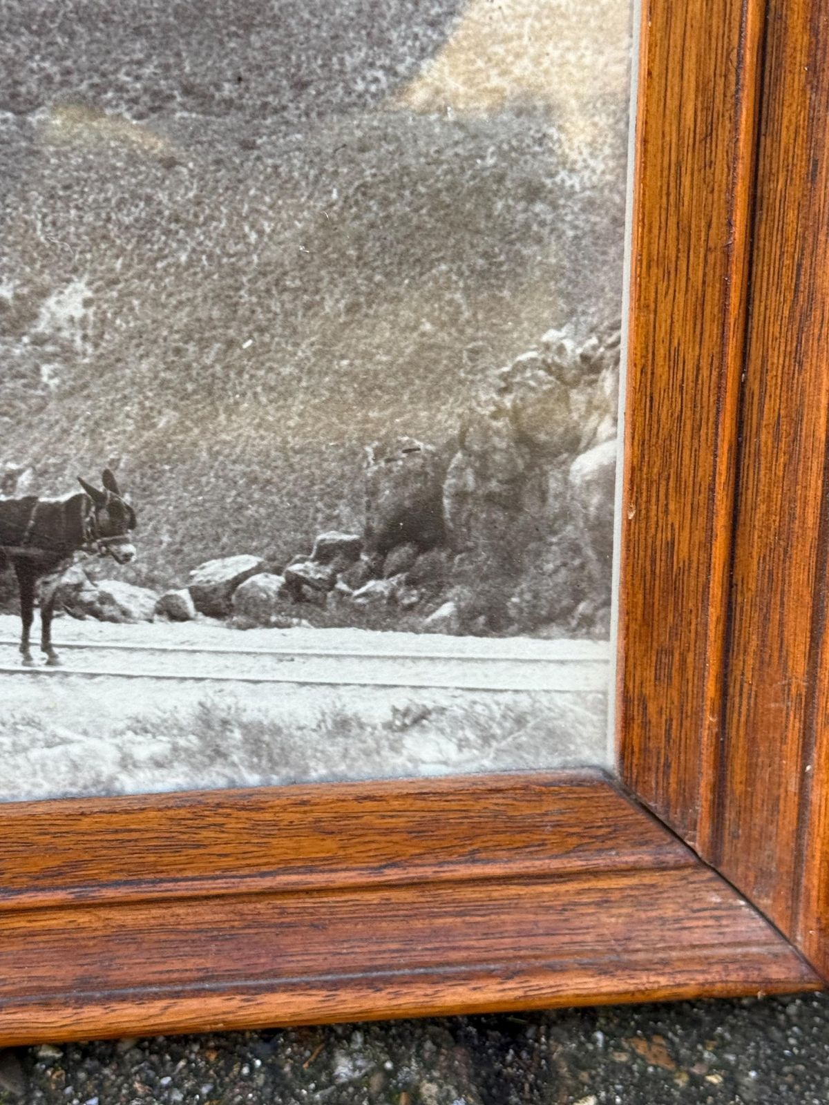 Vintage Quality Oak Frame, Black And White Aran Mountains Landscape Photograph Wall Art photo vintage