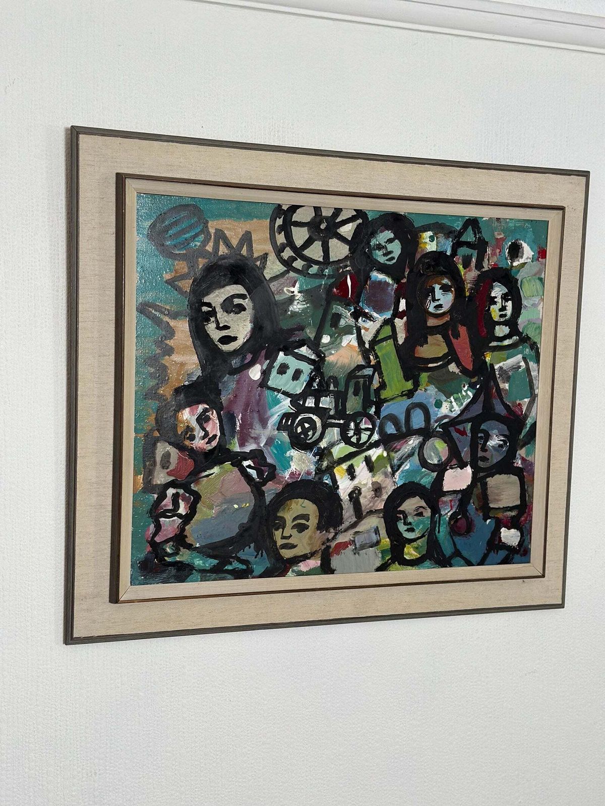 photo buy Original Swedish Oil On Panel – “Collective With Youthful Face” By Erik Heinertz – Vintage & Framed – 60 × 69 Cm (23.6" × 27.2")