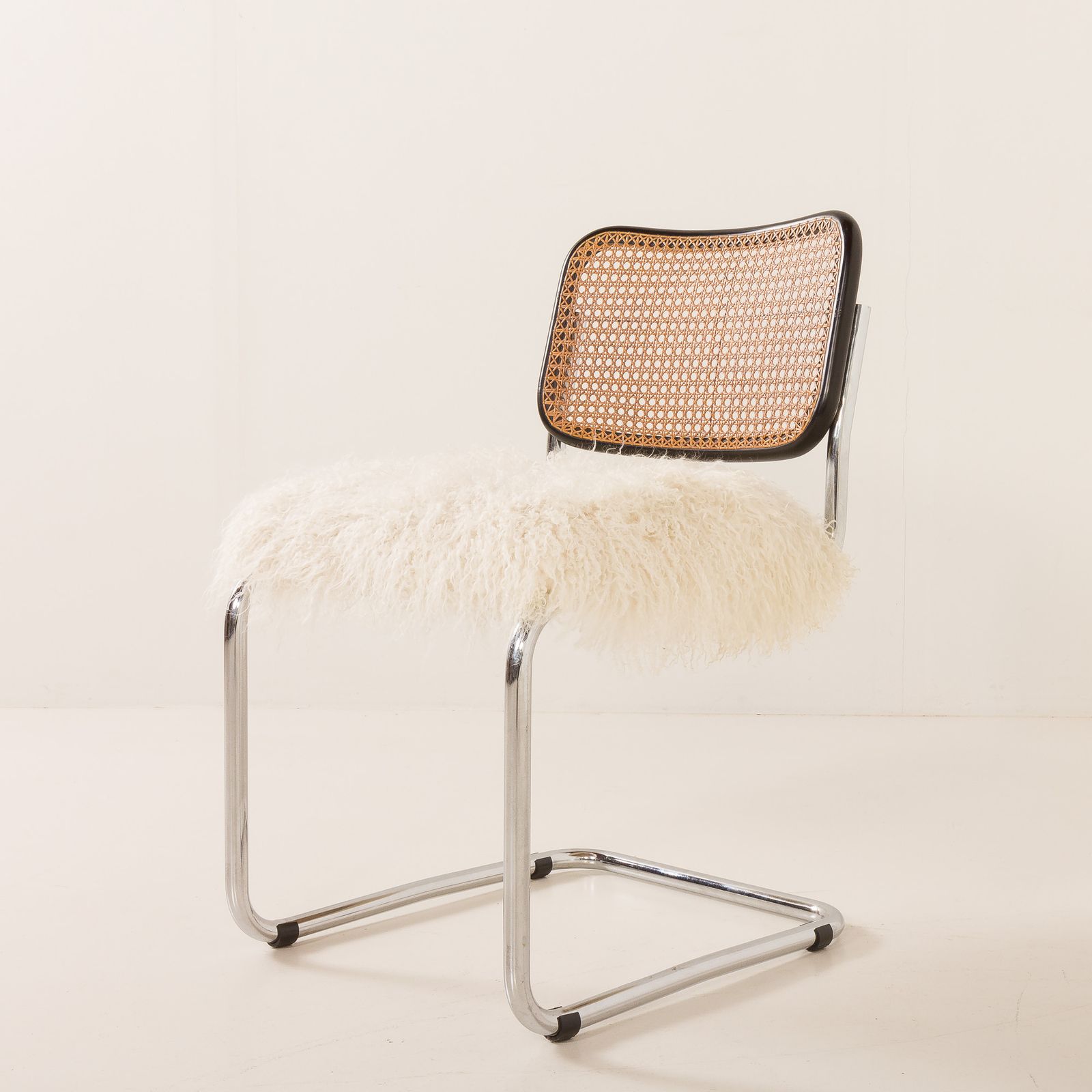 Italian Vintage Accent Chair In Long Hair Sheepskin, 1960s