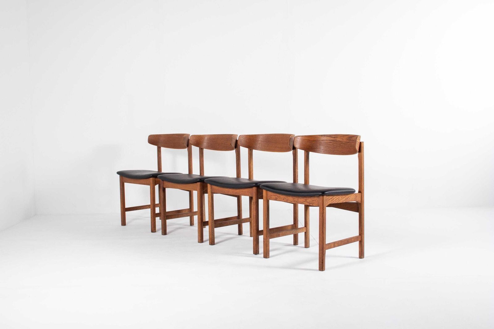 Set Of 4 Danish Oak Dining Chairs, Newly Upholstered In Black Skai, 1960s