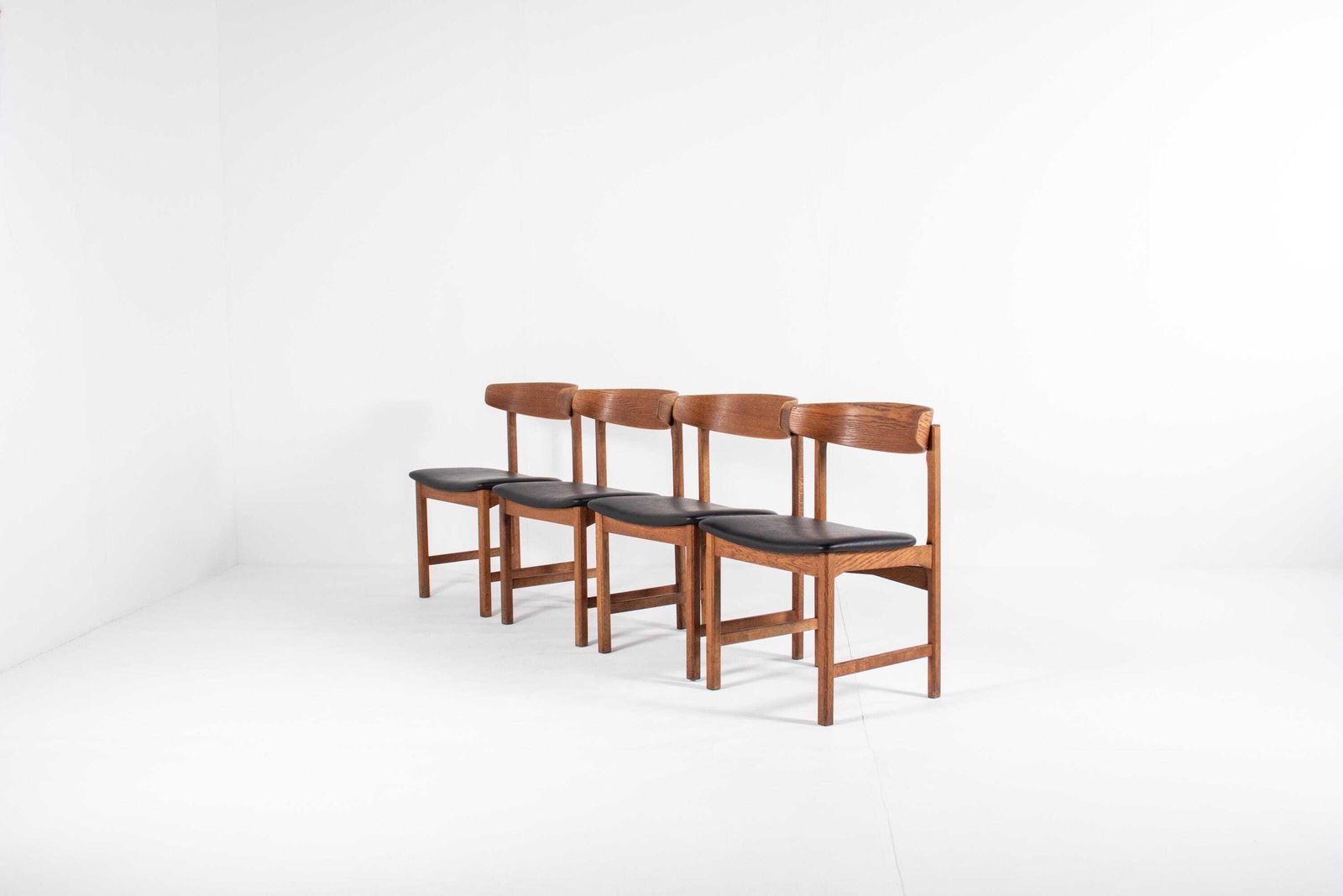 Set Of 4 Danish Oak Dining Chairs, Newly Upholstered In Black Skai, 1960s photo furniture