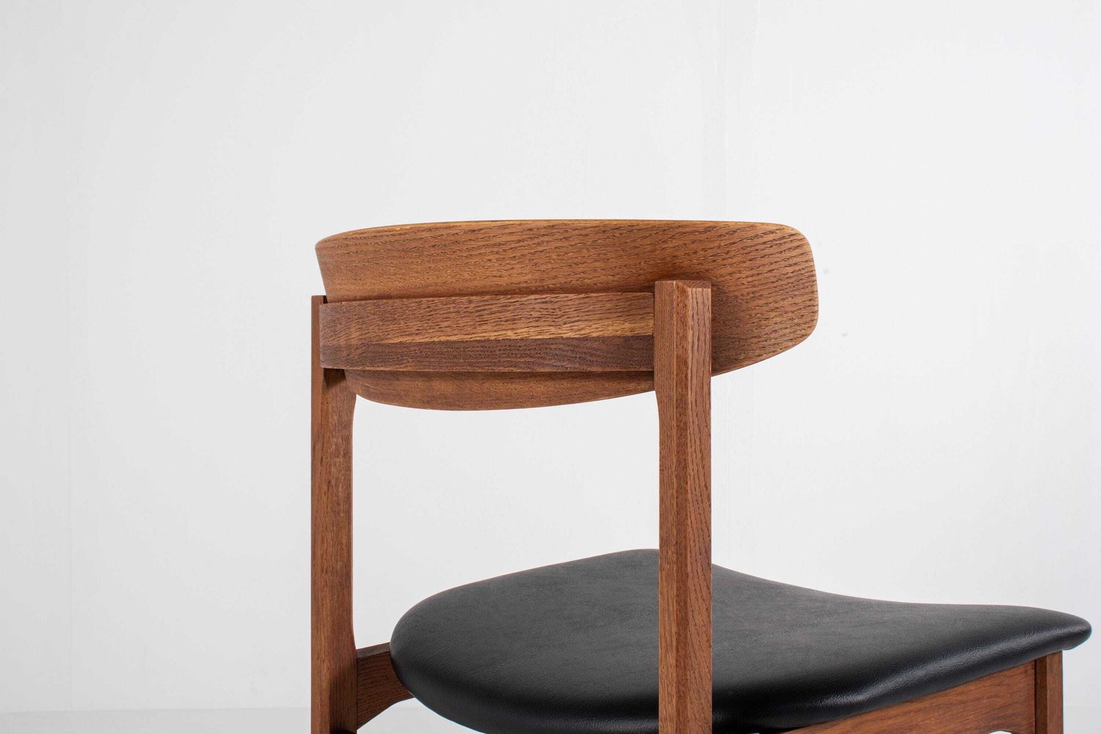 Furniture Set Of 4 Danish Oak Dining Chairs, Newly Upholstered In Black Skai, 1960s photo