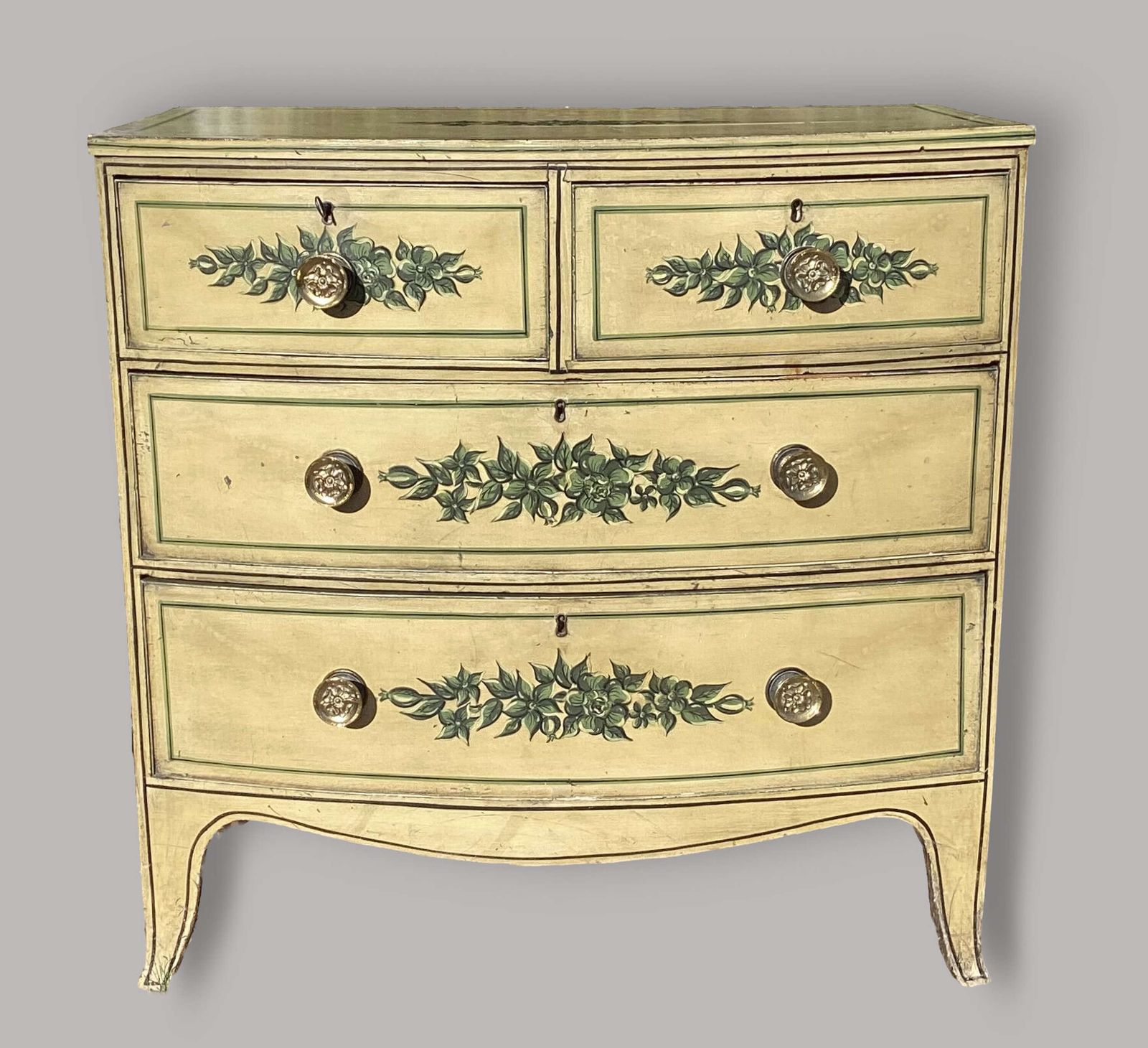 2695.0 Charming Regency Painted Bow Fronted Chest Of Drawers photo