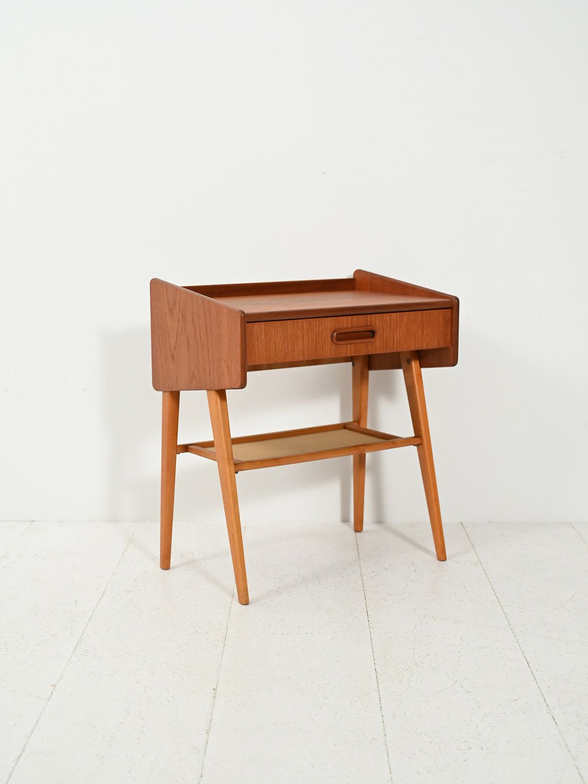 Scandinavian Bedside Table With Fabric Shelf photo for sale