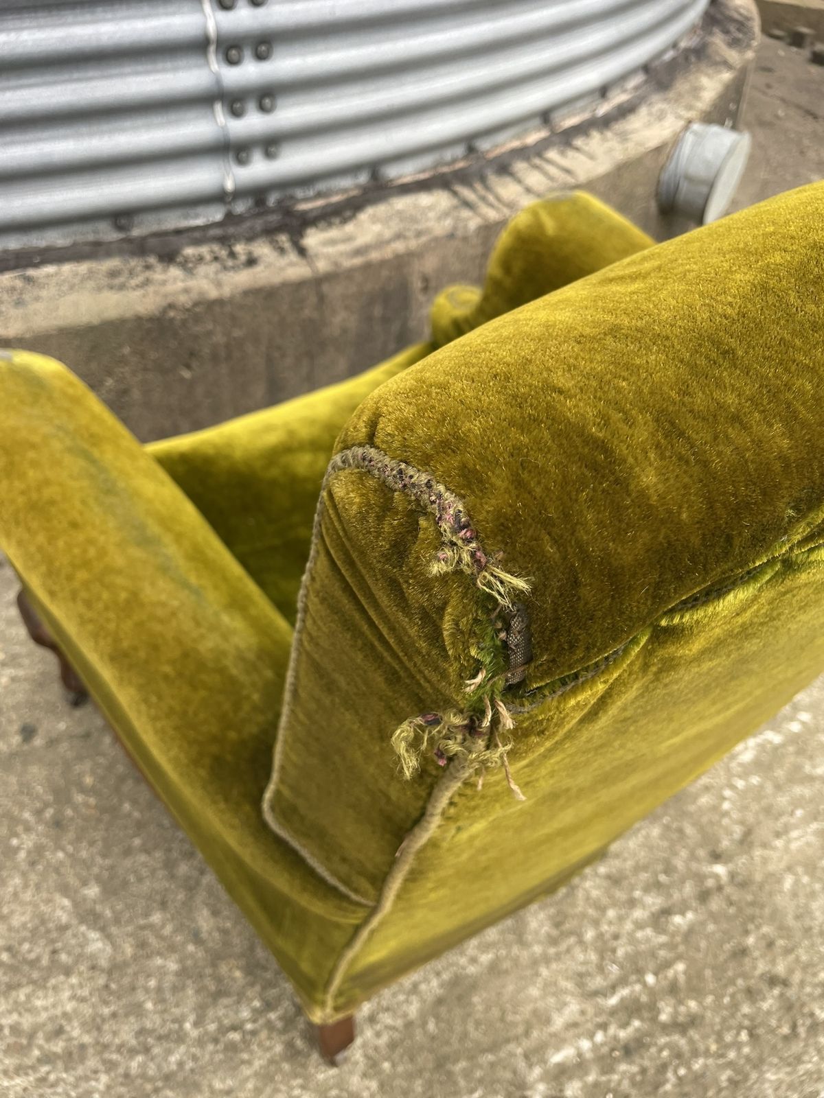 19th C Green Velvet Armchair photo for sale