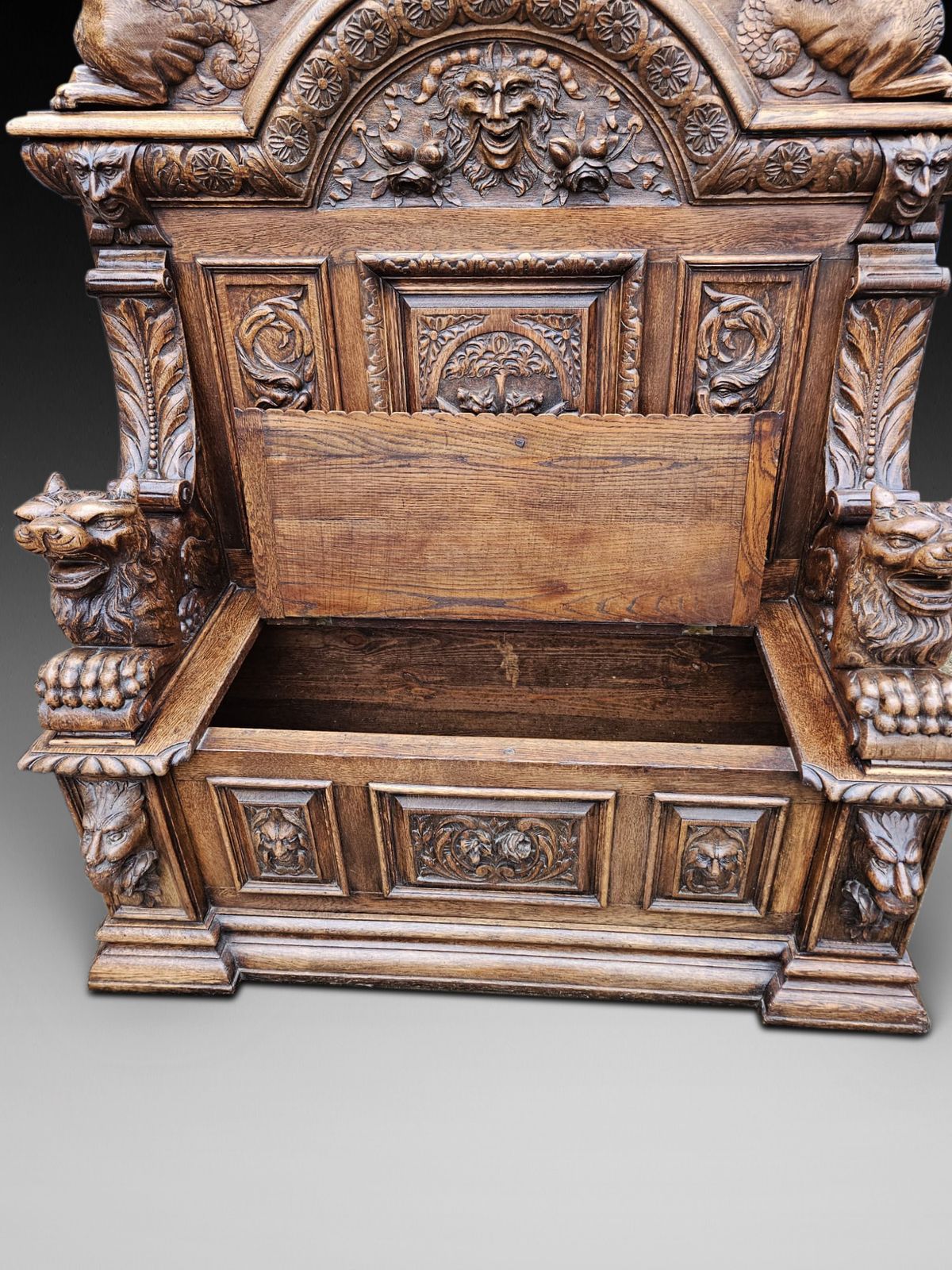 Victorian Carved Oak Settle photo for sale