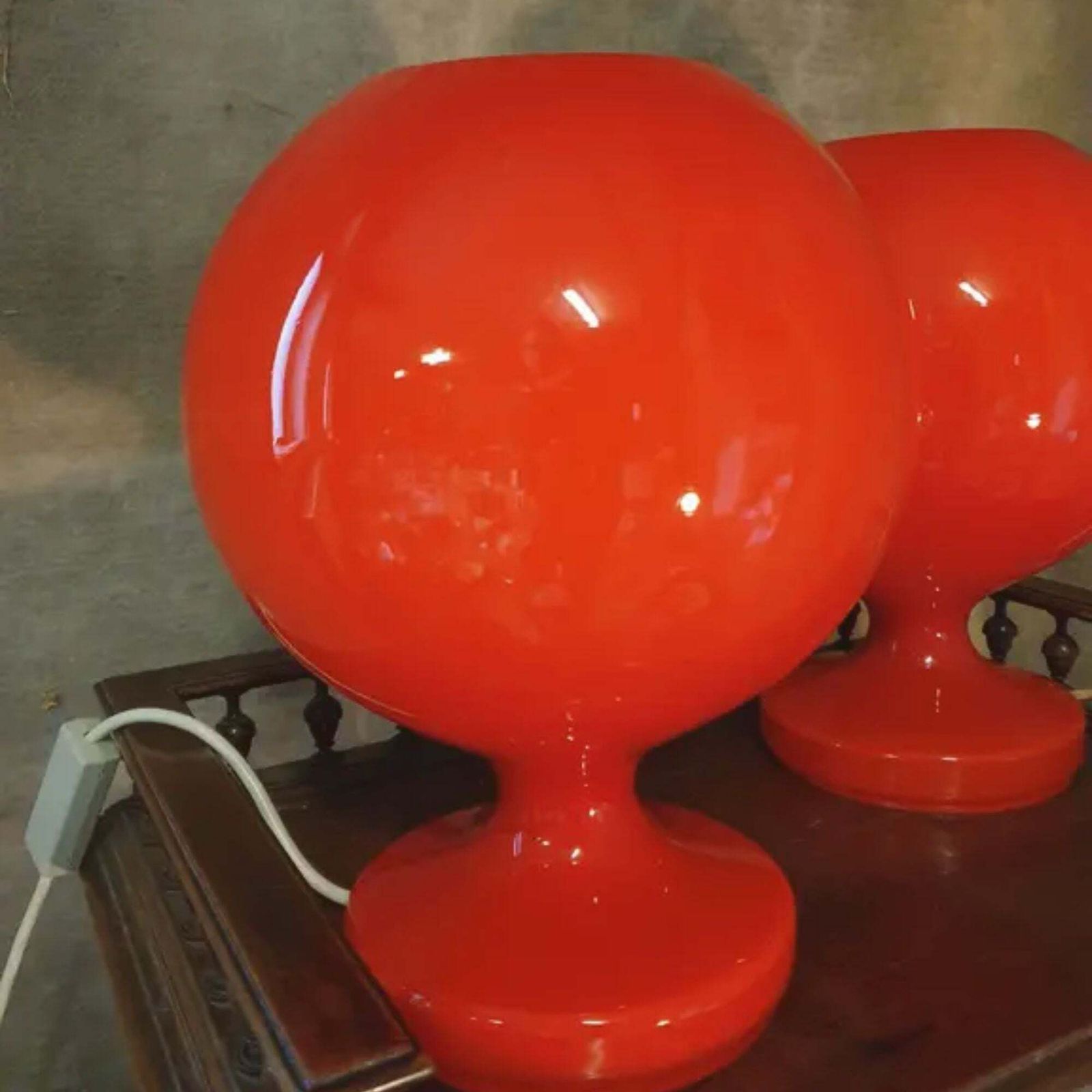 Pair Of Red Opaline Glass Table Lamps For Jihlava, Czechoslovakia, 1960s photo 963.0